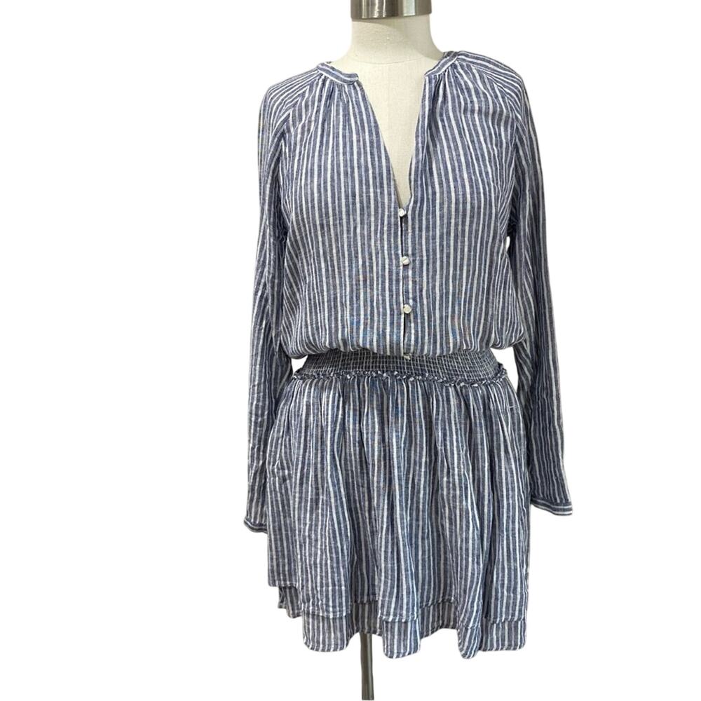 Rails Jasmine Tibet Stripe Linen Blend Long Sleeve Dress Lightweight Sz